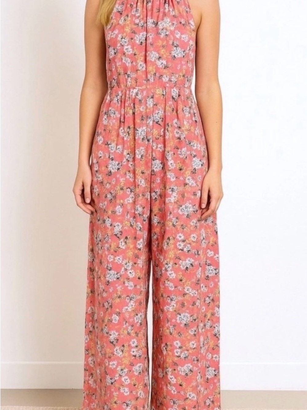 J Crew Floral Halter Wide-Leg Jumpsuit - Apricot size 10